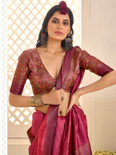 Light Burgundy Tussar Silk Woven Saree